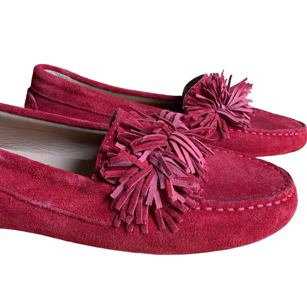 M. Gemi Italy Red Driving Loafers Flats Slip On Suede Leather Shoes 36.5 / 6 .5